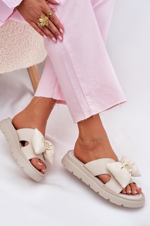 Kožené papuče Dámske s platformou so stuhami CheBello 4647 béžová Kožené papuče Dámske s platformou so stuhami CheBello 4647 béžová