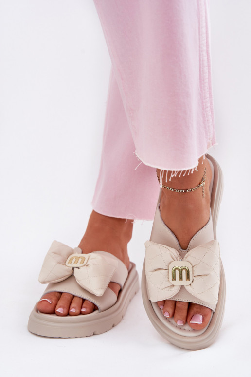 Kožené papuče Dámske s platformou so stuhami CheBello 4647 béžová Kožené papuče Dámske s platformou so stuhami CheBello 4647 béžová
