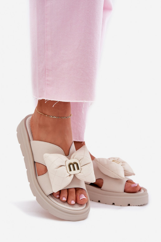 Kožené papuče Dámske s platformou so stuhami CheBello 4647 béžová Kožené papuče Dámske s platformou so stuhami CheBello 4647 béžová