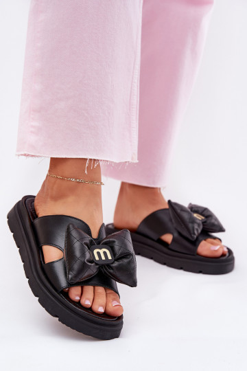 Kožené papuče Dámske s platformou so stuhami CheBello 4647 čierna