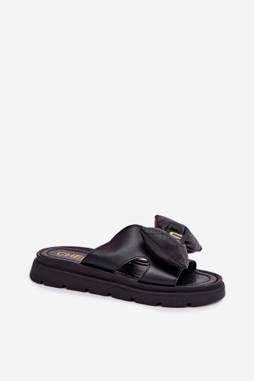 Kožené papuče Dámske s platformou so stuhami CheBello 4647 čierna Kožené papuče Dámske s platformou so stuhami CheBello 4647 čierna