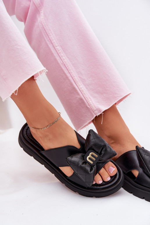 Kožené papuče Dámske s platformou so stuhami CheBello 4647 čierna Kožené papuče Dámske s platformou so stuhami CheBello 4647 čierna