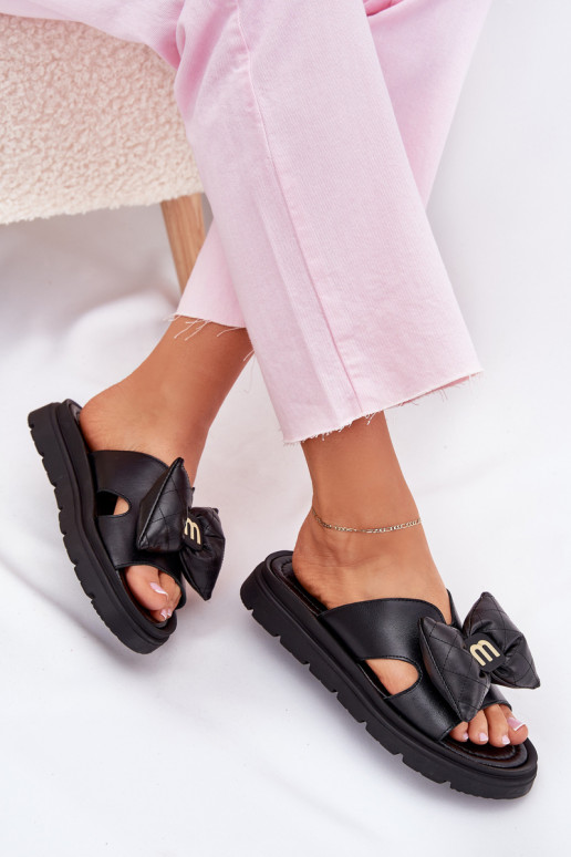 Kožené papuče Dámske s platformou so stuhami CheBello 4647 čierna Kožené papuče Dámske s platformou so stuhami CheBello 4647 čierna