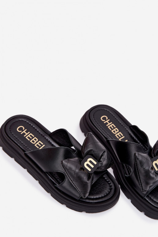 Kožené papuče Dámske s platformou so stuhami CheBello 4647 čierna Kožené papuče Dámske s platformou so stuhami CheBello 4647 čierna