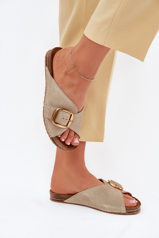 Kožené papuče so zlatými prackami Máciejka 07000-22 PistacjoIne Kožené papuče so zlatými prackami Máciejka 07000-22 PistacjoIne