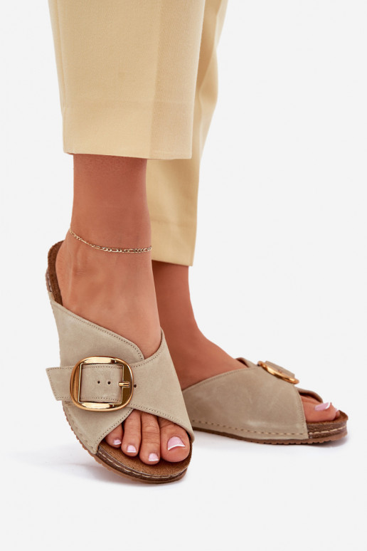 Kožené papuče so zlatými prackami Máciejka 07000-22 PistacjoIne Kožené papuče so zlatými prackami Máciejka 07000-22 PistacjoIne