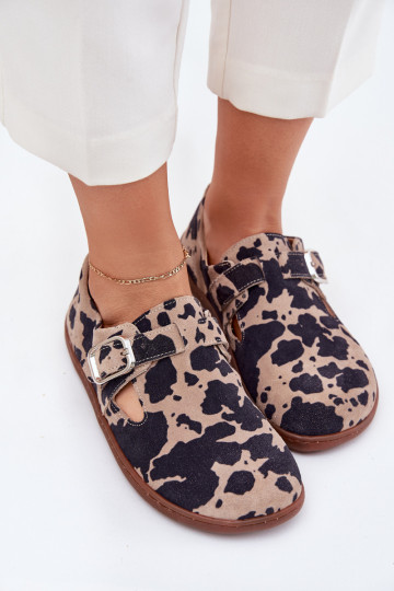 Hnedo-pieskové semišové dámske topánky Barefoot so sponami Łaty Zazoo N1261