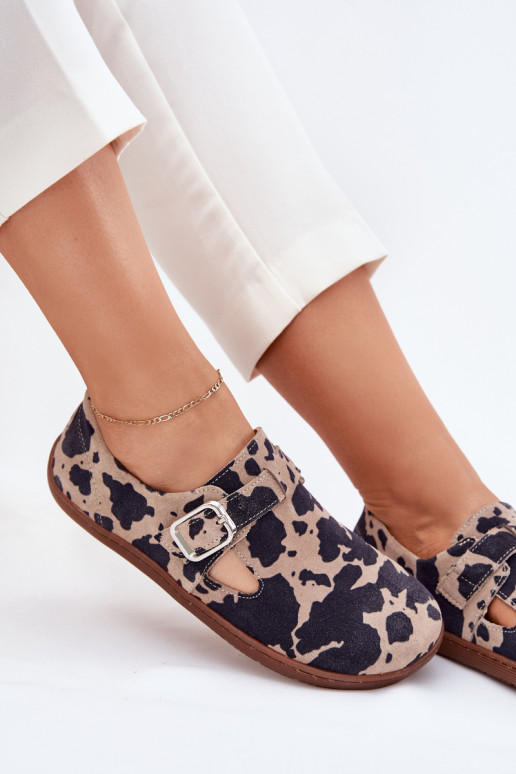 zo semišu topánky Barefoot Dámske s prackami Łaty Zazoo N1261 hnedá-béžová zo semišu topánky Barefoot Dámske s prackami Łaty Zazoo N1261 hnedá-béžová