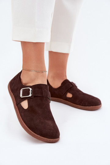 Hnedé semišové dámske topánky Barefoot so sponami Łaty Zazoo N1261