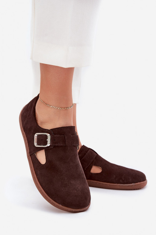 zo semišu topánky Barefoot Dámske s prackami Łaty Zazoo N1261 CzekoladoIne