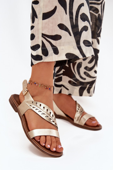 Dámske sandáleZapnutéturalnej Skóry so širokými podpätkami Zazoo 3564 zlatej farby 2