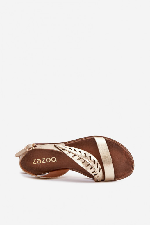 Dámske sandáleZapnutéturalnej Skóry so širokými podpätkami Zazoo 3564 zlatej farby Dámske sandáleZapnutéturalnej Skóry so širokými podpätkami Zazoo 3564 zlatej farby