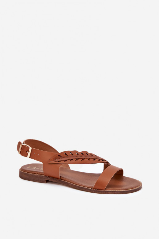 Dámske sandáleZapnutéturalnej Skóry so širokými podpätkami Zazoo 3564 Hnedá farba