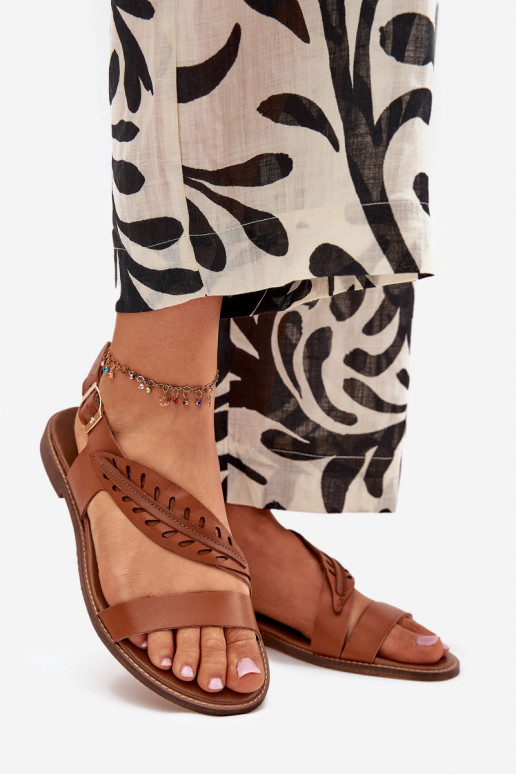 Dámske sandáleZapnutéturalnej Skóry so širokými podpätkami Zazoo 3564 Hnedá farba