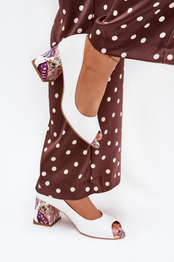 Kožené Topánky so zdobenými podpätkami LeInski Shoes 2608/K biela farba