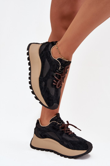 Kožené Tenisky model obuvi s platformou Dámske Big Star SS274628 HI-POLY SYSTEM čierna