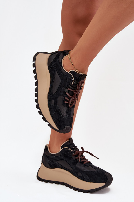 Kožené Tenisky model obuvi s platformou Dámske Big Star SS274628 HI-POLY SYSTEM čierna