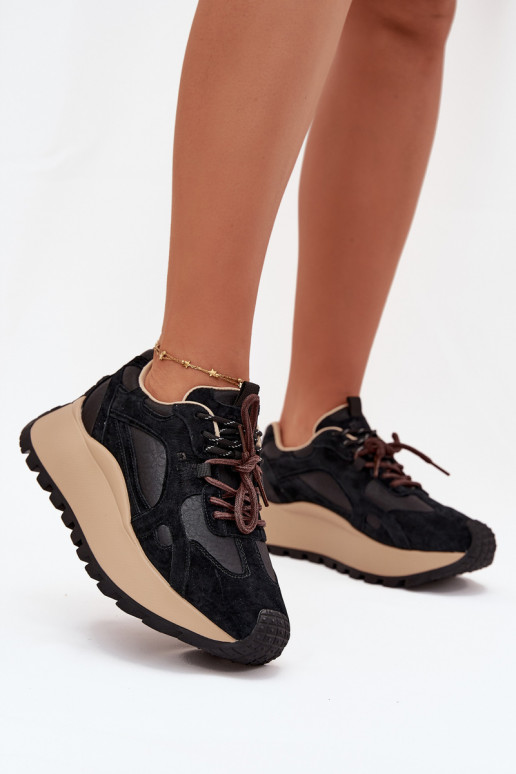 Kožené Tenisky model obuvi s platformou Dámske Big Star SS274628 HI-POLY SYSTEM čierna