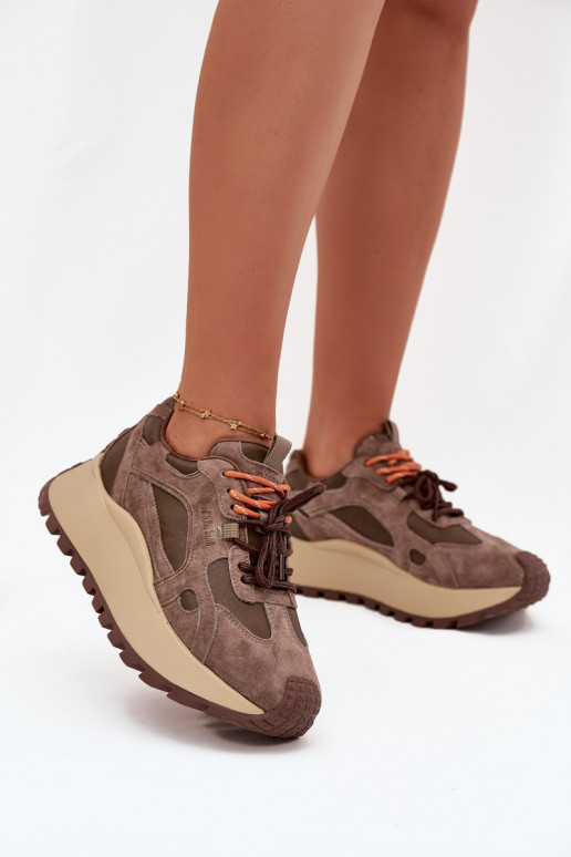 Kožené Tenisky model obuvi s platformou Dámske Big Star SS274627 HI-POLY SYSTEM béžová