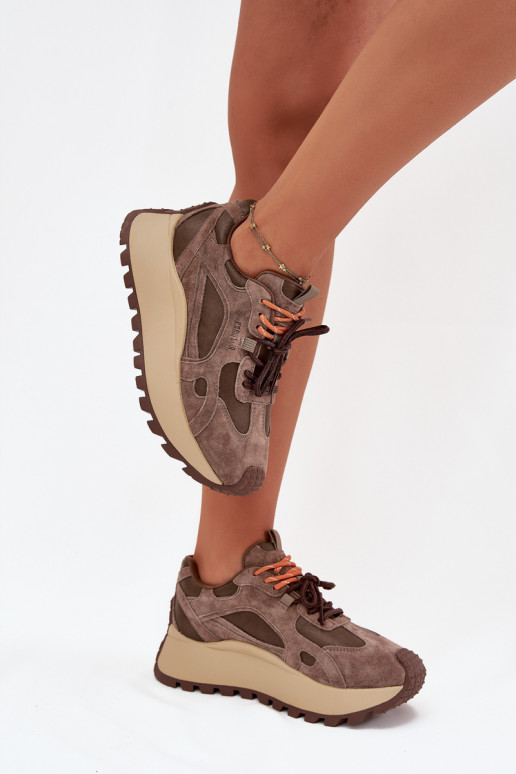 Kožené Tenisky model obuvi s platformou Dámske Big Star SS274627 HI-POLY SYSTEM béžová