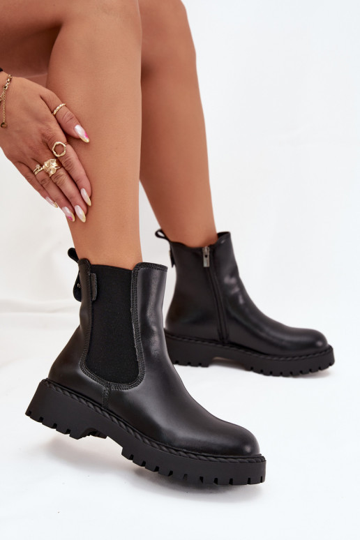 Kožené štýlové čižmy Dámske zahriať sa Zapnuté Hrad Big Star OO274109 čierna