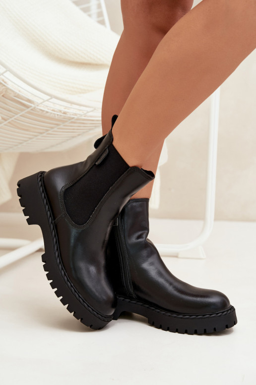 Kožené štýlové čižmy Dámske zahriať sa Zapnuté Hrad Big Star OO274109 čierna