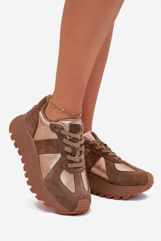 zo semišu Tenisky model obuvi Dámske zahriať sa s platformou Big Star OO274A218 HI-POLY SYSTEM Hnedá farba zo semišu Tenisky model obuvi Dámske zahriať sa s platformou Big Star OO274A218 HI-POLY SYSTEM Hnedá farba