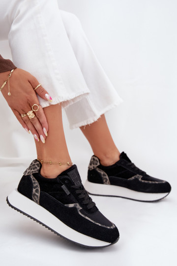 zo semišu Tenisky model obuvi Dámske Big Star OO274A312 HI-POLY SYSTEM čierna so vzormi leopardej kožušiny