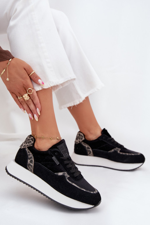 zo semišu Tenisky model obuvi Dámske Big Star OO274A312 HI-POLY SYSTEM čierna so vzormi leopardej kožušiny