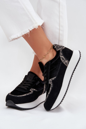 zo semišu Tenisky model obuvi Dámske Big Star OO274A312 HI-POLY SYSTEM čierna so vzormi leopardej kožušiny 2