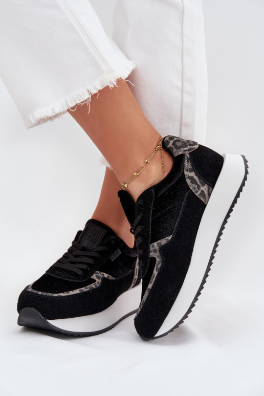 zo semišu Tenisky model obuvi Dámske Big Star OO274A312 HI-POLY SYSTEM čierna so vzormi leopardej kožušiny