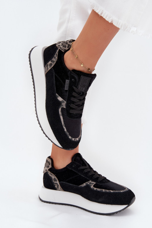 zo semišu Tenisky model obuvi Dámske Big Star OO274A312 HI-POLY SYSTEM čierna so vzormi leopardej kožušiny