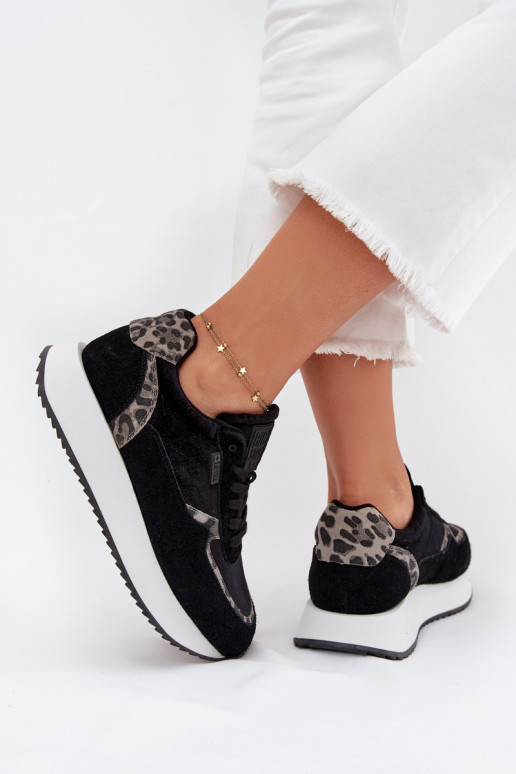 zo semišu Tenisky model obuvi Dámske Big Star OO274A312 HI-POLY SYSTEM čierna so vzormi leopardej kožušiny