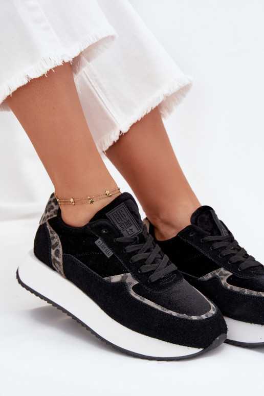 zo semišu Tenisky model obuvi Dámske Big Star OO274A312 HI-POLY SYSTEM čierna so vzormi leopardej kožušiny
