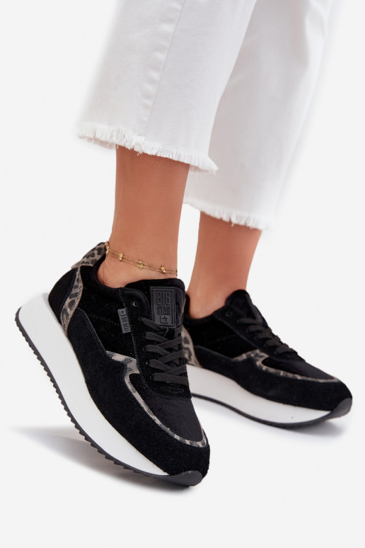 zo semišu Tenisky model obuvi Dámske Big Star OO274A312 HI-POLY SYSTEM čierna so vzormi leopardej kožušiny