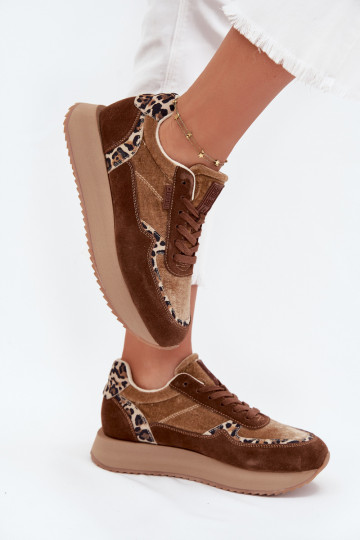 zo semišu Tenisky model obuvi Dámske Big Star OO274A313 HI-POLY SYSTEM Hnedá farba so vzormi leopardej kožušiny