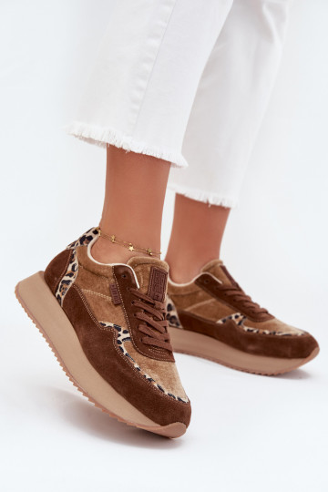 zo semišu Tenisky model obuvi Dámske Big Star OO274A313 HI-POLY SYSTEM Hnedá farba so vzormi leopardej kožušiny 2