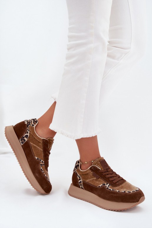 zo semišu Tenisky model obuvi Dámske Big Star OO274A313 HI-POLY SYSTEM Hnedá farba so vzormi leopardej kožušiny