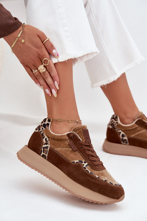 zo semišu Tenisky model obuvi Dámske Big Star OO274A313 HI-POLY SYSTEM Hnedá farba so vzormi leopardej kožušiny