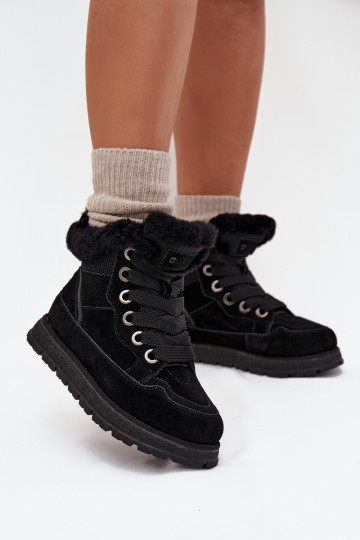 zo semišu Snehule topánky Dámske s platformou s kožušinou Big Star SS274369 čierna 2