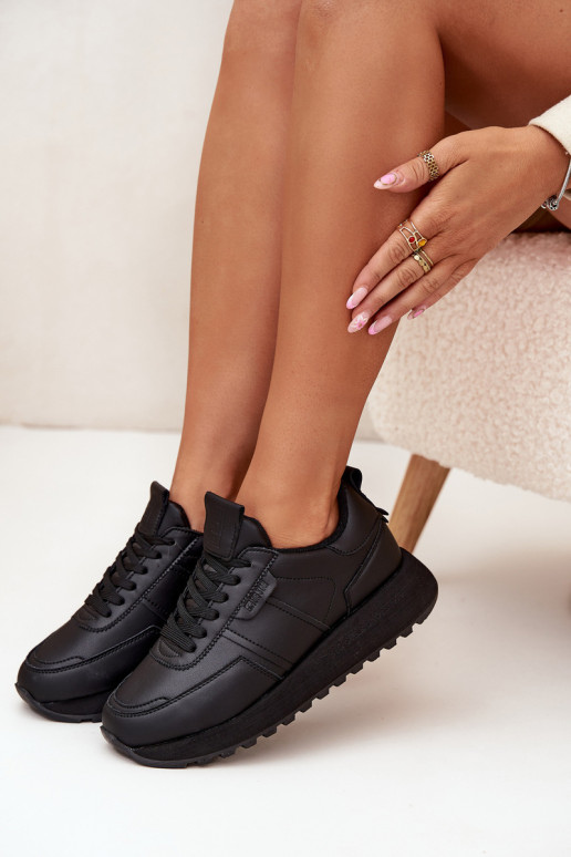 Kožené Tenisky model obuvi Dámske s platformou Big Star OO274573 Hi-Poly System čierna