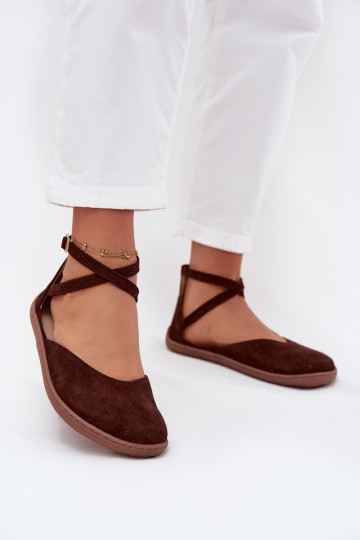Semišové balerínky Dámske Barefoot S pruhmi Zazoo 191 CzekoladoIne 2
