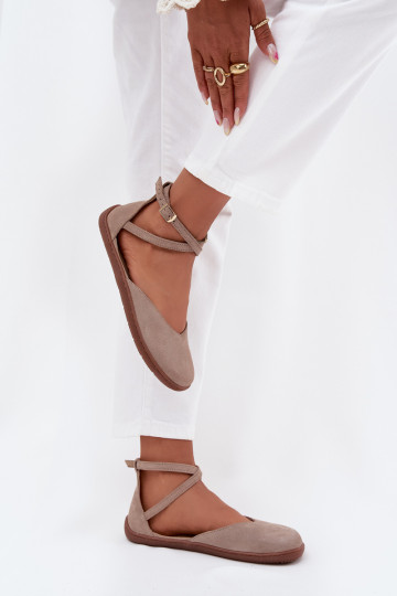 Semišové balerínky Dámske Barefoot S pruhmi Zazoo 191 sivá