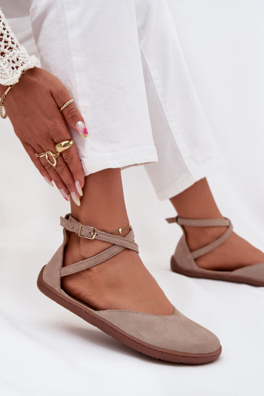 Semišové balerínky Dámske Barefoot S pruhmi Zazoo 191 sivá