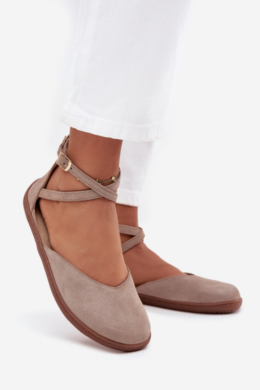 Semišové balerínky Dámske Barefoot S pruhmi Zazoo 191 sivá