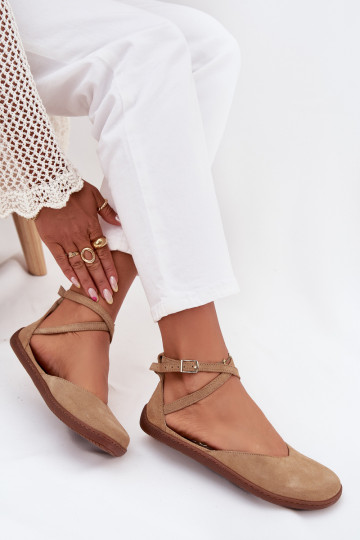 Semišové balerínky Dámske Barefoot S pruhmi Zazoo 191 béžová