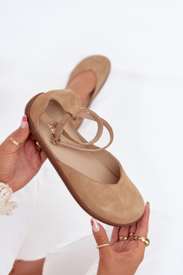 Semišové balerínky Dámske Barefoot S pruhmi Zazoo 191 béžová 2