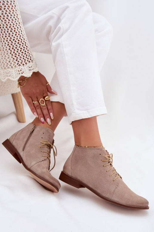 Semišové topánky so širokými podpätkami farba cappuccino Zazoo 4078 Semišové topánky so širokými podpätkami farba cappuccino Zazoo 4078