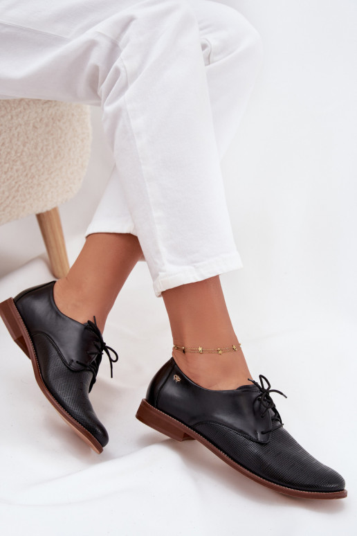 Kožené topánky Dámske Elegantný štýl so šnúrkami Zazoo 4238 čierna Kožené topánky Dámske Elegantný štýl so šnúrkami Zazoo 4238 čierna