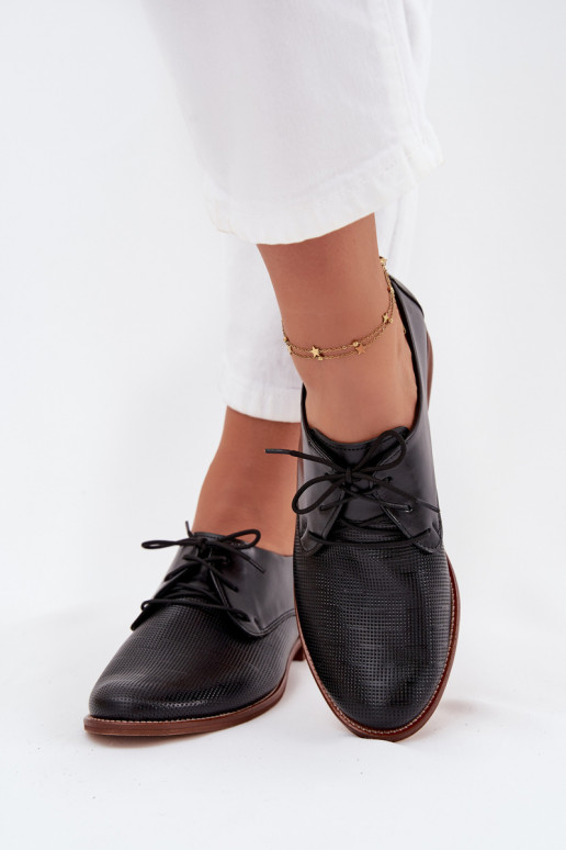 Kožené topánky Dámske Elegantný štýl so šnúrkami Zazoo 4238 čierna Kožené topánky Dámske Elegantný štýl so šnúrkami Zazoo 4238 čierna